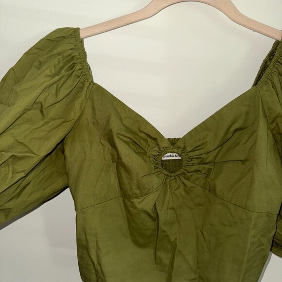 Abercrombie Olive Green Puff Sleeve Crop Top - Picture 2 of 4